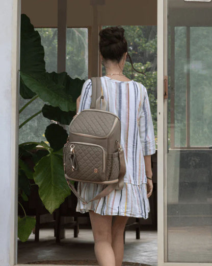 Baby Jalebi The City Trooper Diaper Bag-Backpack-Vegan Leather-Mocha-with Stroller Straps