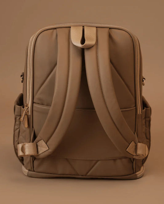 Baby Jalebi The City Trooper Diaper Bag-Backpack-Vegan Leather-Mocha-with Stroller Straps