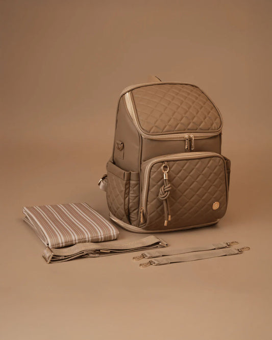 Baby Jalebi The City Trooper Diaper Bag-Backpack-Vegan Leather-Mocha-with Stroller Straps