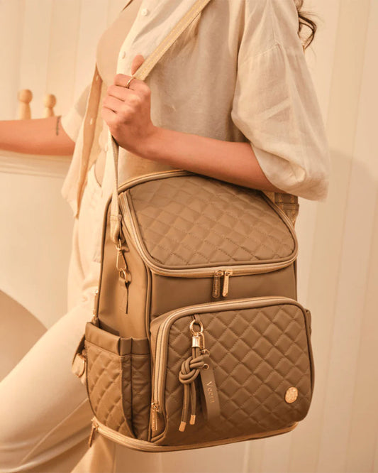 Baby Jalebi The City Trooper Diaper Bag-Backpack-Vegan Leather-Mocha-with Stroller Straps