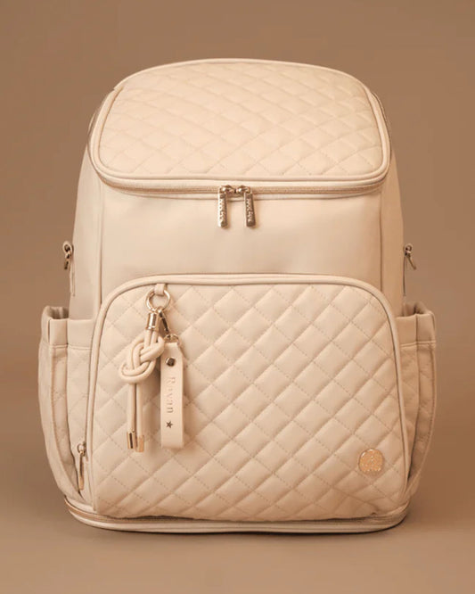 Baby Jalebi The City Trooper Diaper Bag-Backpack-Vegan Leather-Ecru-with Stroller Straps