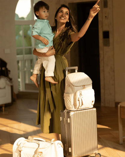 Baby Jalebi The City Trooper Diaper Bag-Backpack-Vegan Leather-Ecru-with Stroller Straps