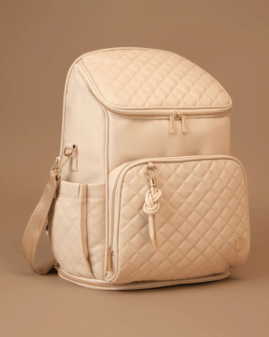 Baby Jalebi The City Trooper Diaper Bag-Backpack-Vegan Leather-Ecru-with Stroller Straps