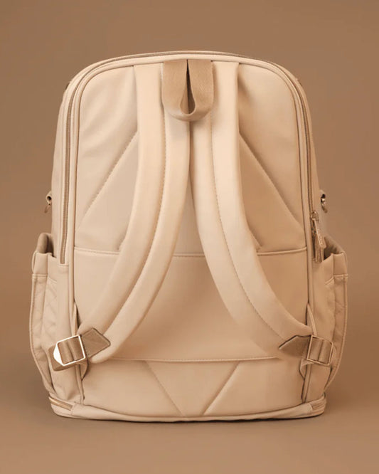 Baby Jalebi The City Trooper Diaper Bag-Backpack-Vegan Leather-Ecru-with Stroller Straps