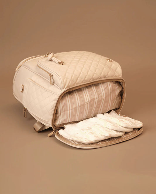 Baby Jalebi The City Trooper Diaper Bag-Backpack-Vegan Leather-Ecru-with Stroller Straps