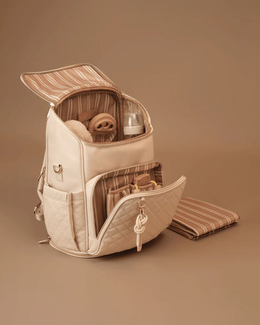 Baby Jalebi The City Trooper Diaper Bag-Backpack-Vegan Leather-Ecru-with Stroller Straps