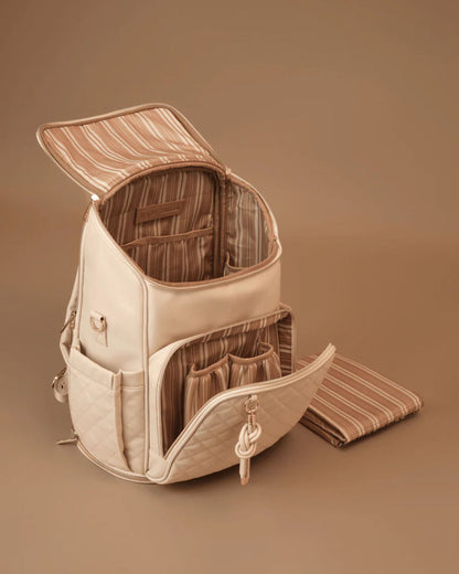Baby Jalebi The City Trooper Diaper Bag-Backpack-Vegan Leather-Ecru-with Stroller Straps