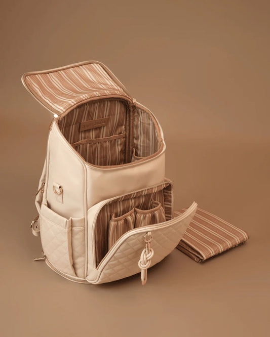 Baby Jalebi The City Trooper Diaper Bag-Backpack-Vegan Leather-Ecru-with Stroller Straps