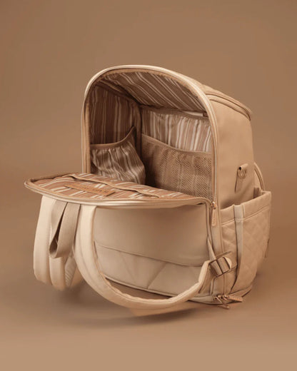 Baby Jalebi The City Trooper Diaper Bag-Backpack-Vegan Leather-Ecru-with Stroller Straps