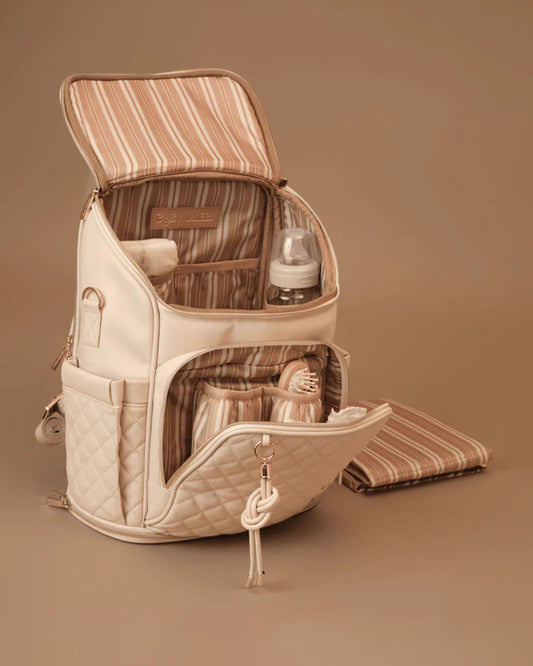 Baby Jalebi The City Trooper Diaper Bag-Backpack-Vegan Leather-Ecru-with Stroller Straps