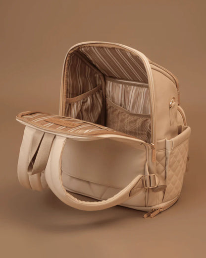 Baby Jalebi The City Trooper Diaper Bag-Backpack-Vegan Leather-Ecru-with Stroller Straps