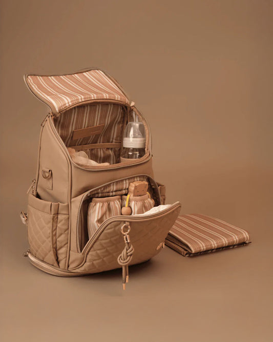 Baby Jalebi The City Trooper Diaper Bag-Backpack-Vegan Leather-Caramel-with Stroller Straps