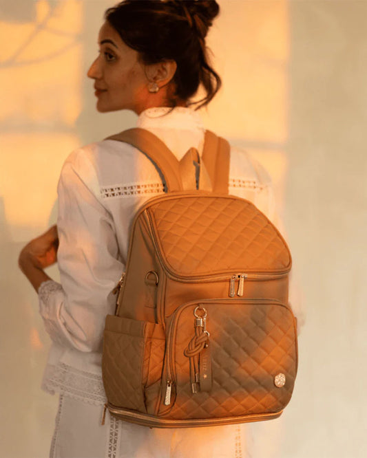Baby Jalebi The City Trooper Diaper Bag-Backpack-Vegan Leather-Caramel-with Stroller Straps