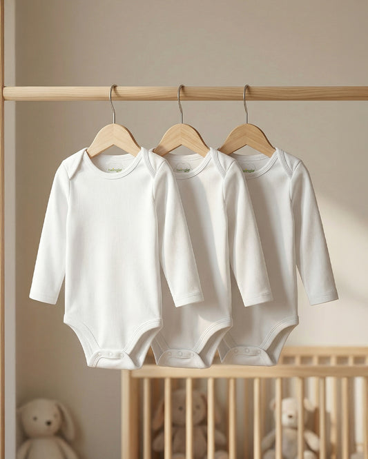 Twingle 100% Organic Cotton Bodysuit Vest-Envelope Neck for Easy Dressing-No Itchy Neck Tags-Long Sleeves-Solid-White-Pack of 3-For Infants