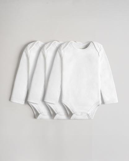 Twingle Snow White Envelope Neck Long Sleeves Bodysuit Vest-Solid-100% Organic Cotton-Pack of 3-For Infants