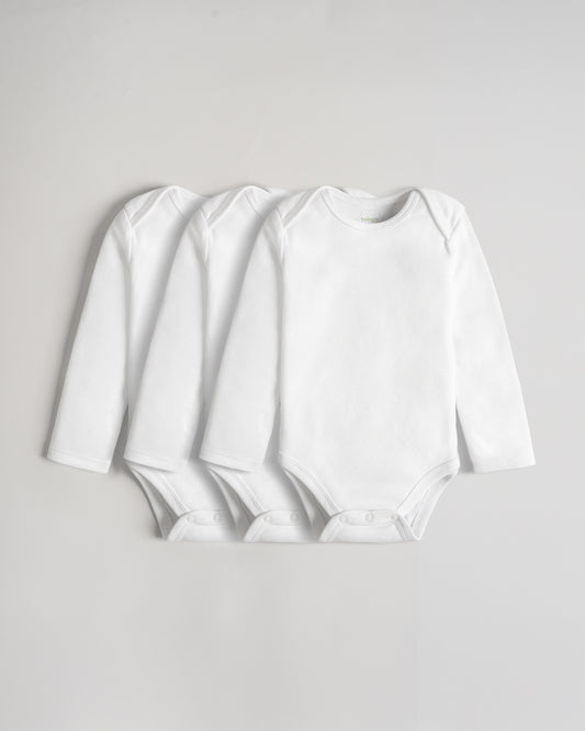 Twingle Snow White Envelope Neck Long Sleeves Bodysuit Vest-Solid-100% Organic Cotton-Pack of 3-For Infants