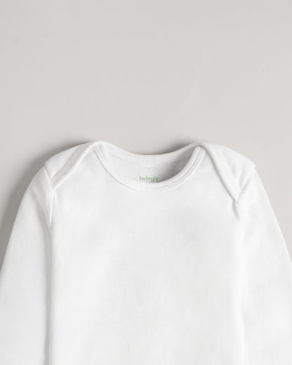 Twingle Snow White Envelope Neck Long Sleeves Bodysuit Vest-Solid-100% Organic Cotton-Pack of 3-For Infants