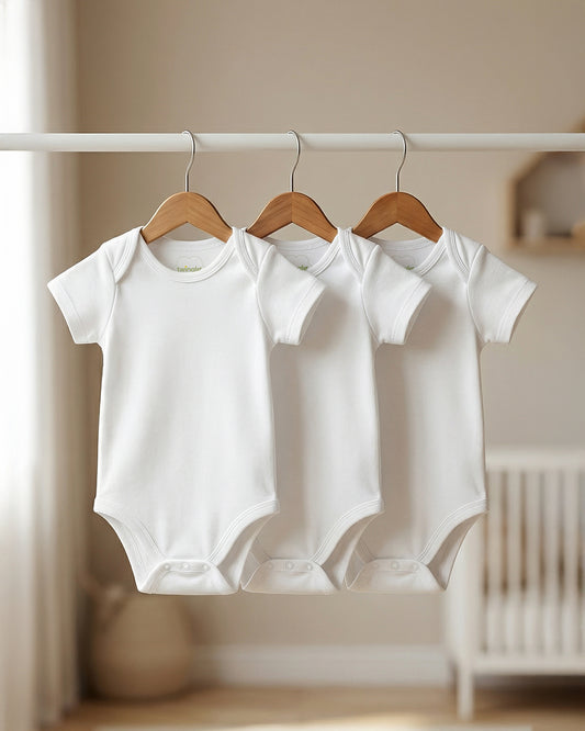 Twingle 100% Organic Cotton Bodysuit Vest-Envelope Neck for Easy Dressing-No Itchy Neck Tags-Short Sleeves-Solid-White-Pack of 3-For Infants