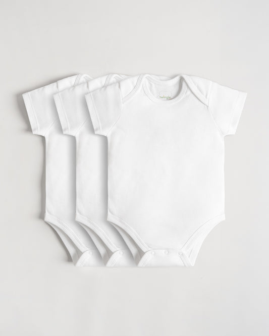 Twingle Snow White Envelope Neck Short Sleeves Bodysuit Vest-Solid-100% Organic Cotton-Pack of 3-For Infants