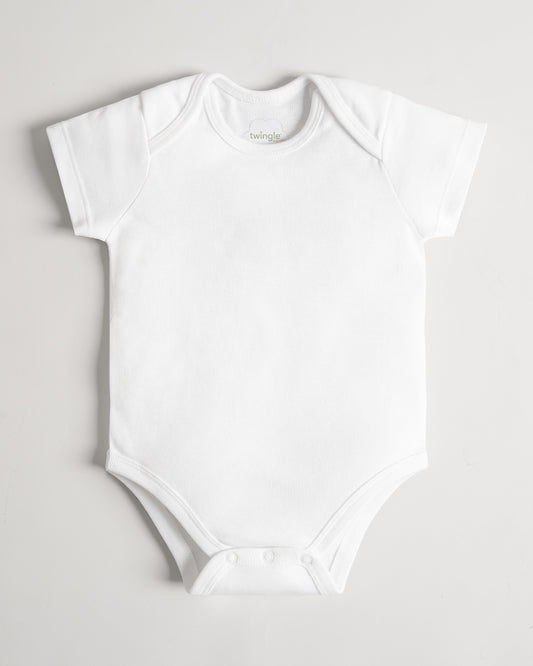 Twingle Snow White Envelope Neck Short Sleeves Bodysuit Vest-Solid-100% Organic Cotton-Pack of 3-For Infants