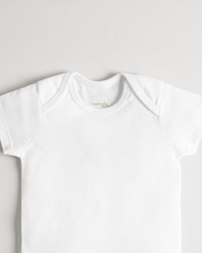 Twingle Snow White Envelope Neck Short Sleeves Bodysuit Vest-Solid-100% Organic Cotton-Pack of 3-For Infants