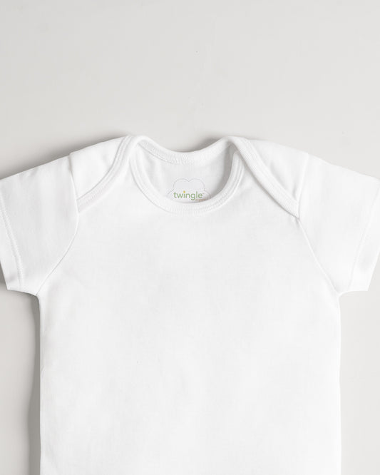 Twingle Snow White Envelope Neck Short Sleeves Bodysuit Vest-Solid-100% Organic Cotton-Pack of 3-For Infants