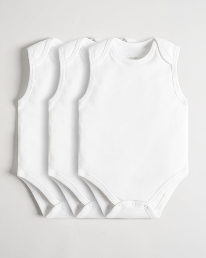 Twingle Snow White Envelope Neck Sleeveless Bodysuit Vest-Solid-100% Organic Cotton-Pack of 3-For Infants