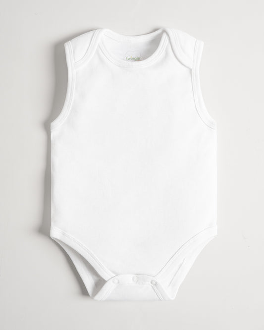 Twingle Snow White Envelope Neck Sleeveless Bodysuit Vest-Solid-100% Organic Cotton-Pack of 3-For Infants
