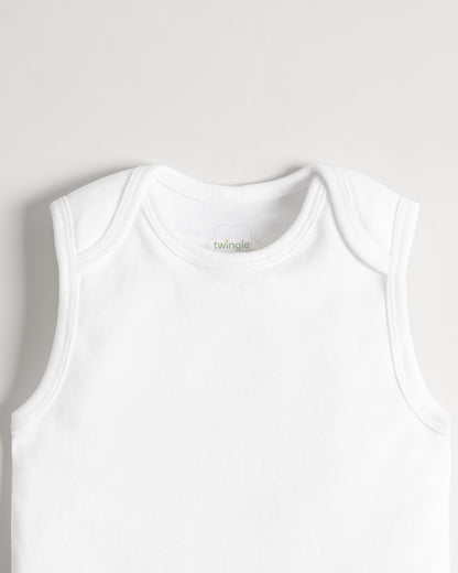 Twingle Snow White Envelope Neck Sleeveless Bodysuit Vest-Solid-100% Organic Cotton-Pack of 3-For Infants