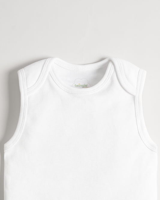 Twingle Snow White Envelope Neck Sleeveless Bodysuit Vest-Solid-100% Organic Cotton-Pack of 3-For Infants