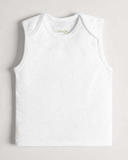 Twingle Snow White Envelope Neck Sleeveless Vest-Solid-100% Organic Cotton-Pack of 3-For Infants