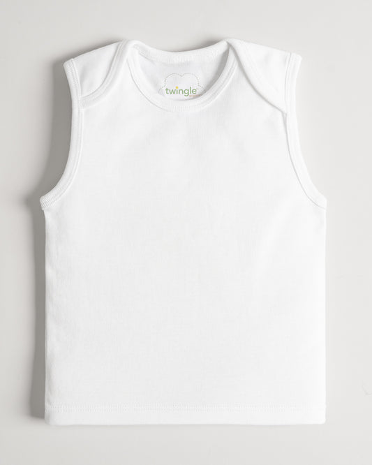 Twingle Snow White Envelope Neck Sleeveless Vest-Solid-100% Organic Cotton-Pack of 3-For Infants