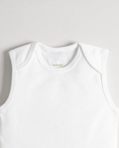 Twingle Snow White Envelope Neck Sleeveless Vest-Solid-100% Organic Cotton-Pack of 3-For Infants