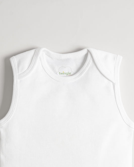 Twingle Snow White Envelope Neck Sleeveless Vest-Solid-100% Organic Cotton-Pack of 3-For Infants