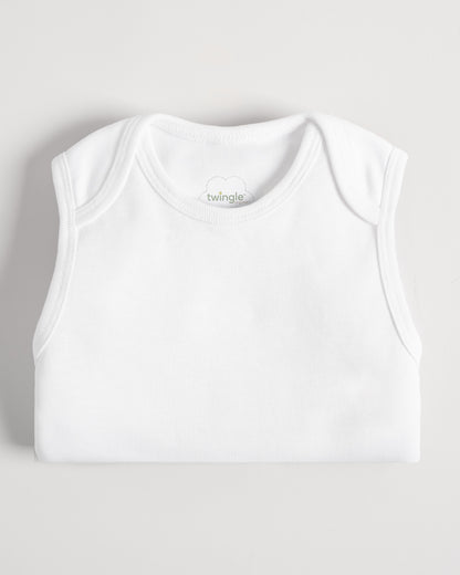 Twingle Snow White Envelope Neck Sleeveless Vest-Solid-100% Organic Cotton-Pack of 3-For Infants