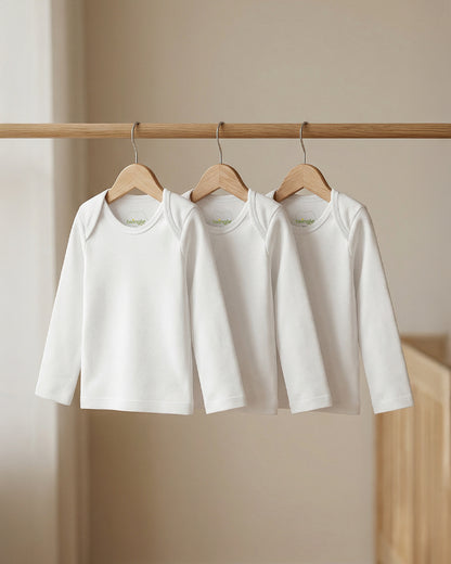 Twingle 100% Organic Cotton Vest-Envelope Neck for Easy Dressing-No Itchy Neck Tags-Long Sleeves-Solid-White-Pack of 3-For Infants