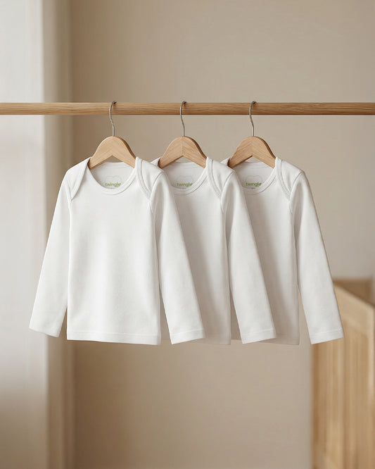 Twingle 100% Organic Cotton Vest-Envelope Neck for Easy Dressing-No Itchy Neck Tags-Long Sleeves-Solid-White-Pack of 3-For Infants