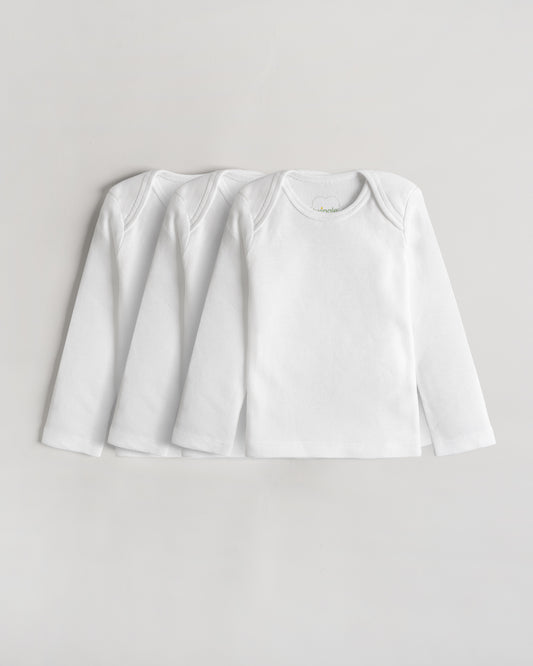 Twingle Snow White Envelope Neck Long Sleeves Vest-Solid-100% Organic Cotton-Pack of 3-For Infants