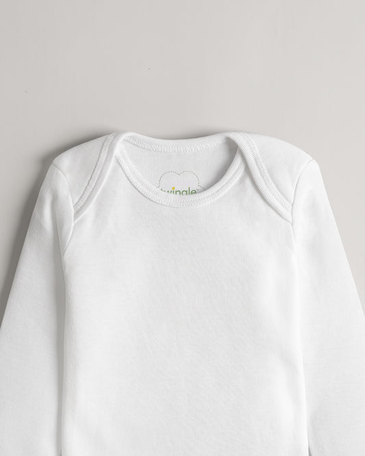 Twingle Snow White Envelope Neck Long Sleeves Vest-Solid-100% Organic Cotton-Pack of 3-For Infants