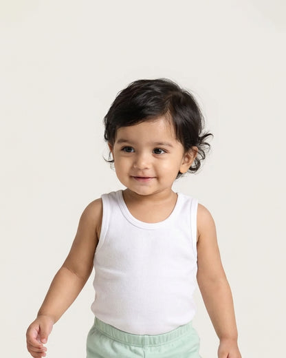 Twingle Snow White Round Neck Sleeveless Vest-Solid-100% Organic Cotton-Pack of 3-For Infants
