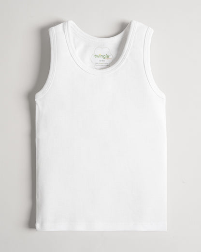 Twingle Snow White Round Neck Sleeveless Vest-Solid-100% Organic Cotton-Pack of 3-For Infants