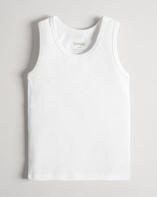 Twingle Snow White Round Neck Sleeveless Vest-Solid-100% Organic Cotton-Pack of 3-For Infants