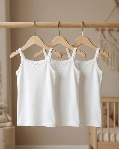 Twingle 100% Organic Cotton Shoulder Strap Camisole-Girl Vest-No Itchy Neck Tags-Solid-White-Pack of 3-For Infants