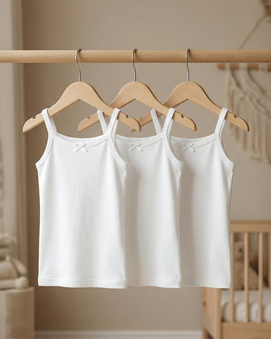 Twingle 100% Organic Cotton Shoulder Strap Camisole-Girl Vest-No Itchy Neck Tags-Solid-White-Pack of 3-For Infants