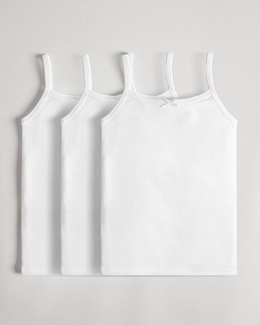 Twingle Snow White Shoulder Strap Sleeveless Vest-Solid-100% Organic Cotton-Pack of 3-For Infants