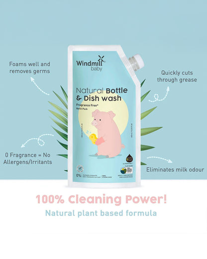 Windmill Baby Natural Bottle And Dish Wash-Infant Safe, USDA Certified-Refill Pack