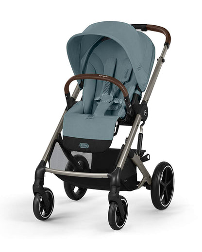 Cybex Balios S Lux Stroller-Advanced Wheel Suspension-Height Adjustable Parent Handle Bar-Reversible & Flat Reclining Seat-One Hand Fold-2 Years Warranty-For 0 to 4Y (Upto 22 Kg)-Taupe Frame & Stormy Blue Seat