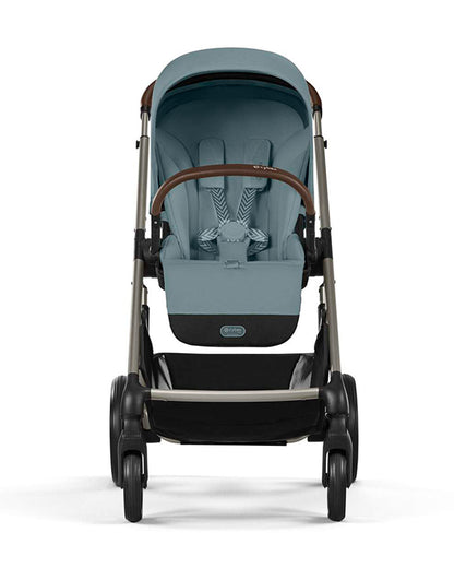 Cybex Balios S Lux Stroller-Advanced Wheel Suspension-Height Adjustable Parent Handle Bar-Reversible & Flat Reclining Seat-One Hand Fold-2 Years Warranty-For 0 to 4Y (Upto 22 Kg)-Taupe Frame & Stormy Blue Seat