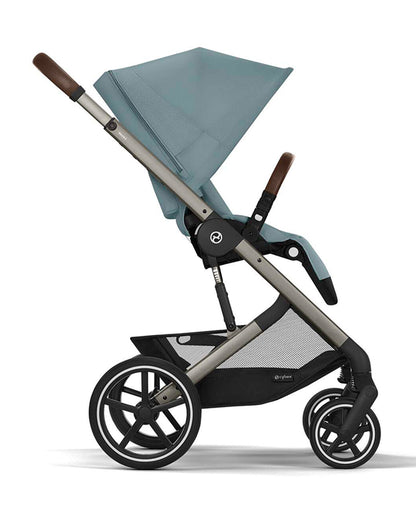 Cybex Balios S Lux Stroller-Advanced Wheel Suspension-Height Adjustable Parent Handle Bar-Reversible & Flat Reclining Seat-One Hand Fold-2 Years Warranty-For 0 to 4Y (Upto 22 Kg)-Taupe Frame & Stormy Blue Seat
