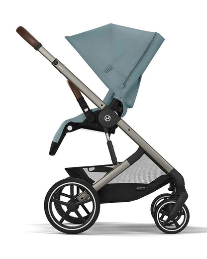 Cybex Balios S Lux Stroller-Advanced Wheel Suspension-Height Adjustable Parent Handle Bar-Reversible & Flat Reclining Seat-One Hand Fold-2 Years Warranty-For 0 to 4Y (Upto 22 Kg)-Taupe Frame & Stormy Blue Seat